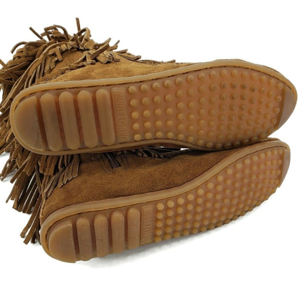 Minnetonka 5 Layer Fringe Boots Womens 7 Brown Suede Leather 1658 - Picture 6 of 9